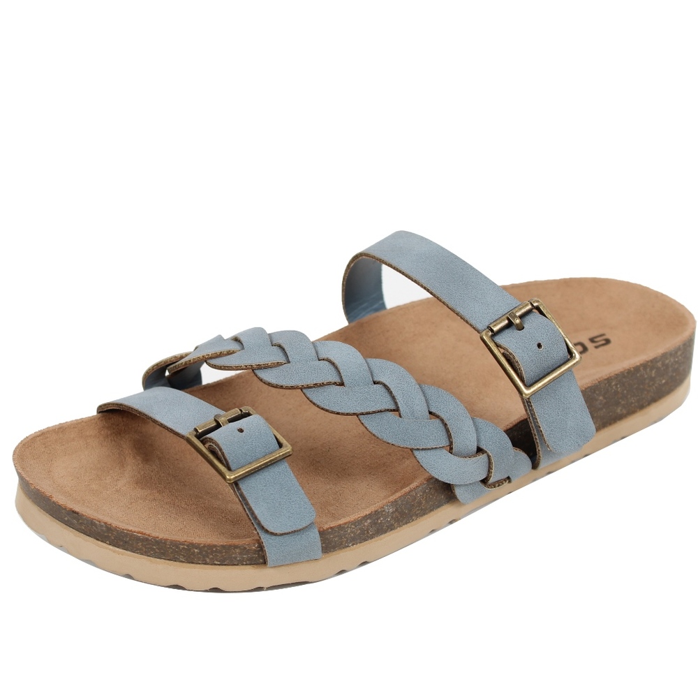 GIRLS Blue Buckle Strap Platform Slip On Sandal - Picture 4 of 4